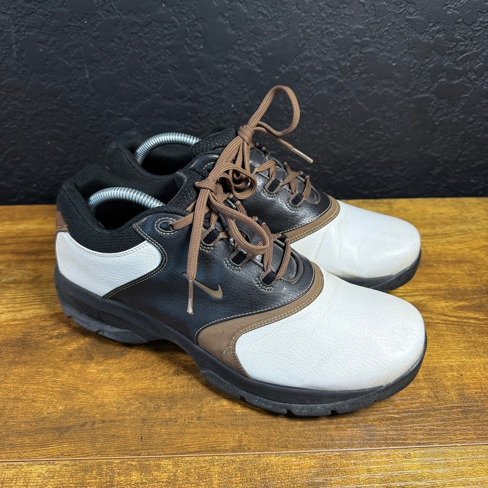 Nike Sport Performance 309894-121 White Brown Leather Golf Shoes Mens 9.5